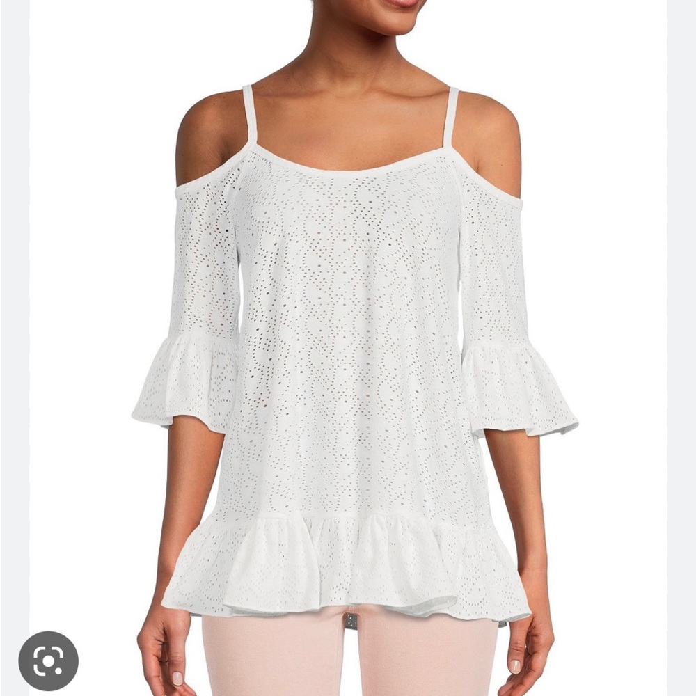 Michael Kors eyelet ruffle top.  In white. Size M